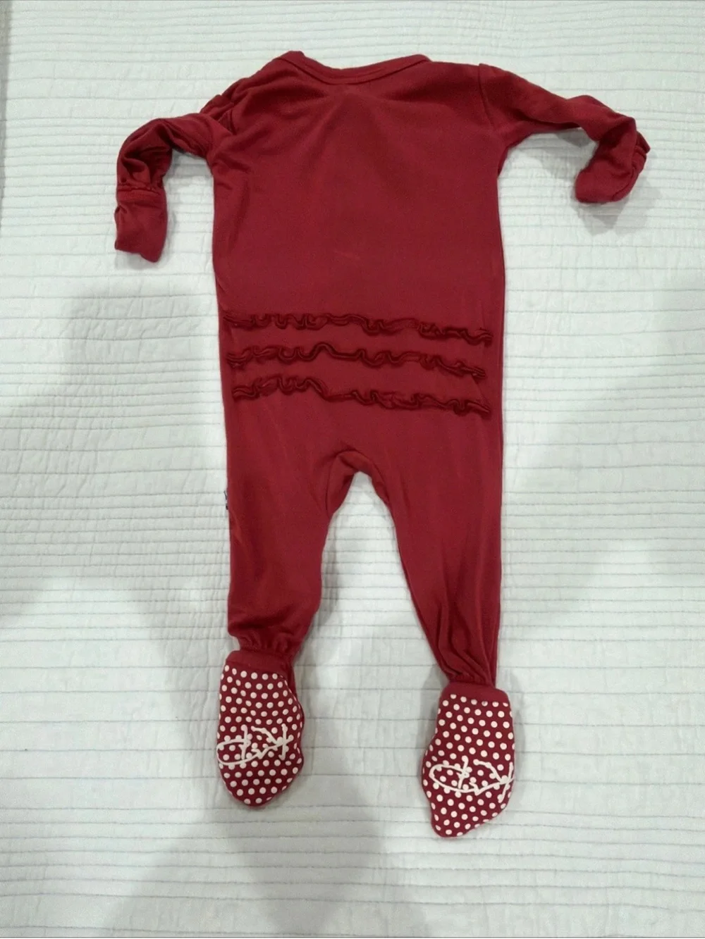 Kickee Pants Red Ruffle Coverall 0-3 Months One-Piece Footed EUC